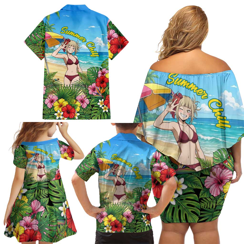 Himiko Toga Summer Chill Family Matching Off Shoulder Short Dress and Hawaiian Shirt Tropical Anime Paradise Art