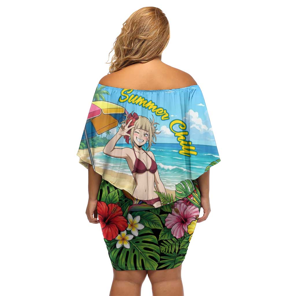 Himiko Toga Summer Chill Family Matching Off Shoulder Short Dress and Hawaiian Shirt Tropical Anime Paradise Art