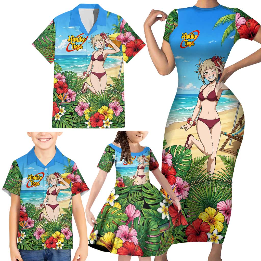Himiko Toga Summer Chill Family Matching Short Sleeve Bodycon Dress and Hawaiian Shirt Tropical Anime Paradise Art