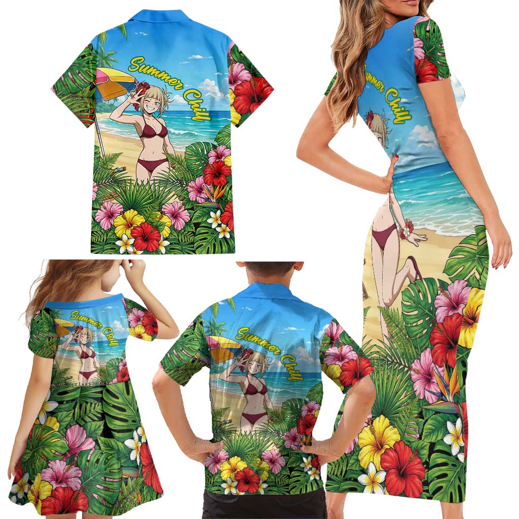 Himiko Toga Summer Chill Family Matching Short Sleeve Bodycon Dress and Hawaiian Shirt Tropical Anime Paradise Art