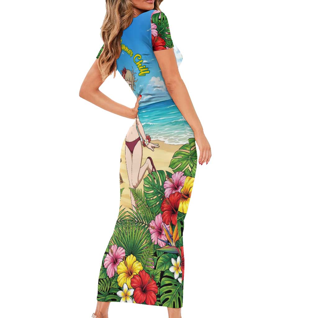 Himiko Toga Summer Chill Family Matching Short Sleeve Bodycon Dress and Hawaiian Shirt Tropical Anime Paradise Art