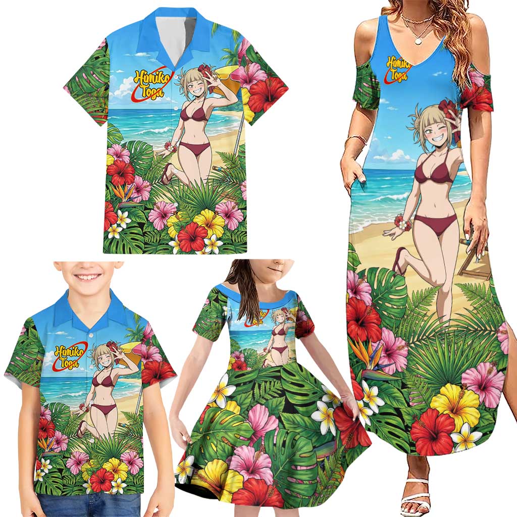 Himiko Toga Summer Chill Family Matching Summer Maxi Dress and Hawaiian Shirt Tropical Anime Paradise Art