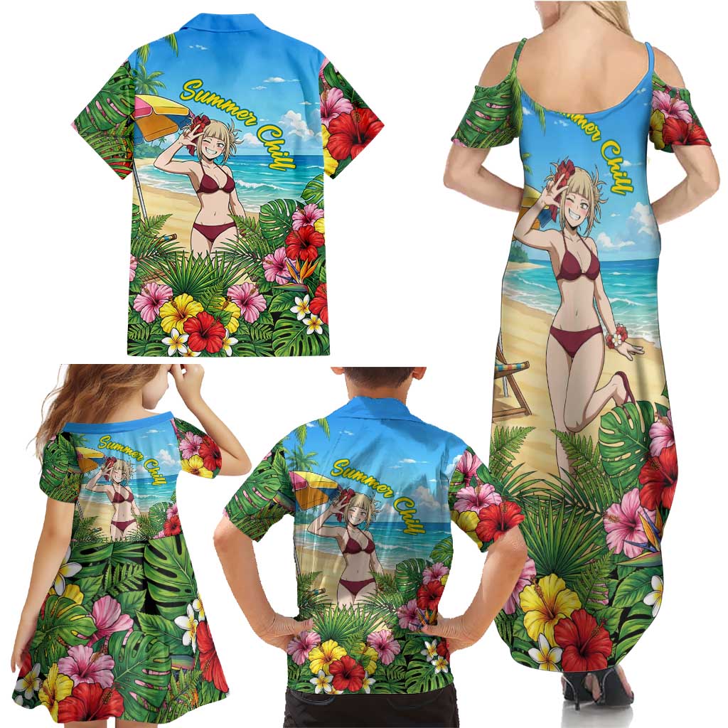 Himiko Toga Summer Chill Family Matching Summer Maxi Dress and Hawaiian Shirt Tropical Anime Paradise Art
