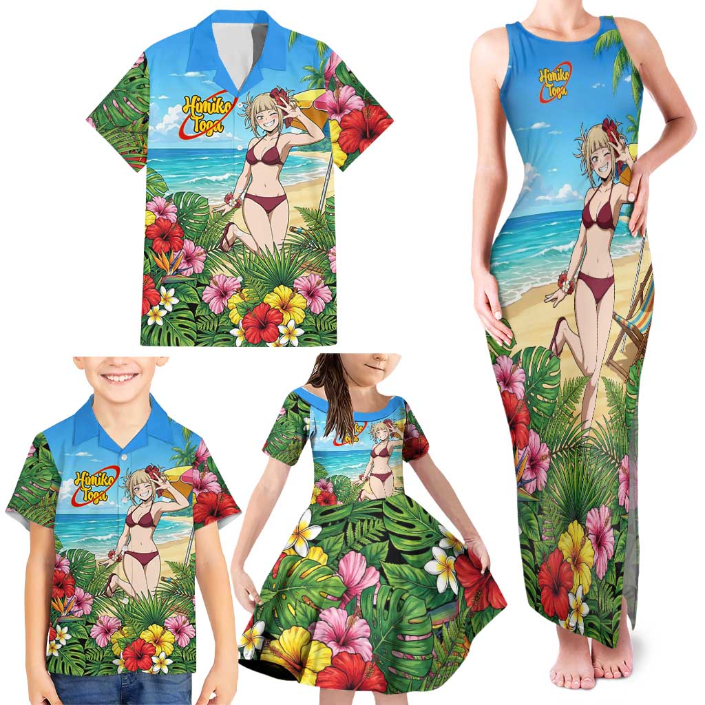 Himiko Toga Summer Chill Family Matching Tank Maxi Dress and Hawaiian Shirt Tropical Anime Paradise Art