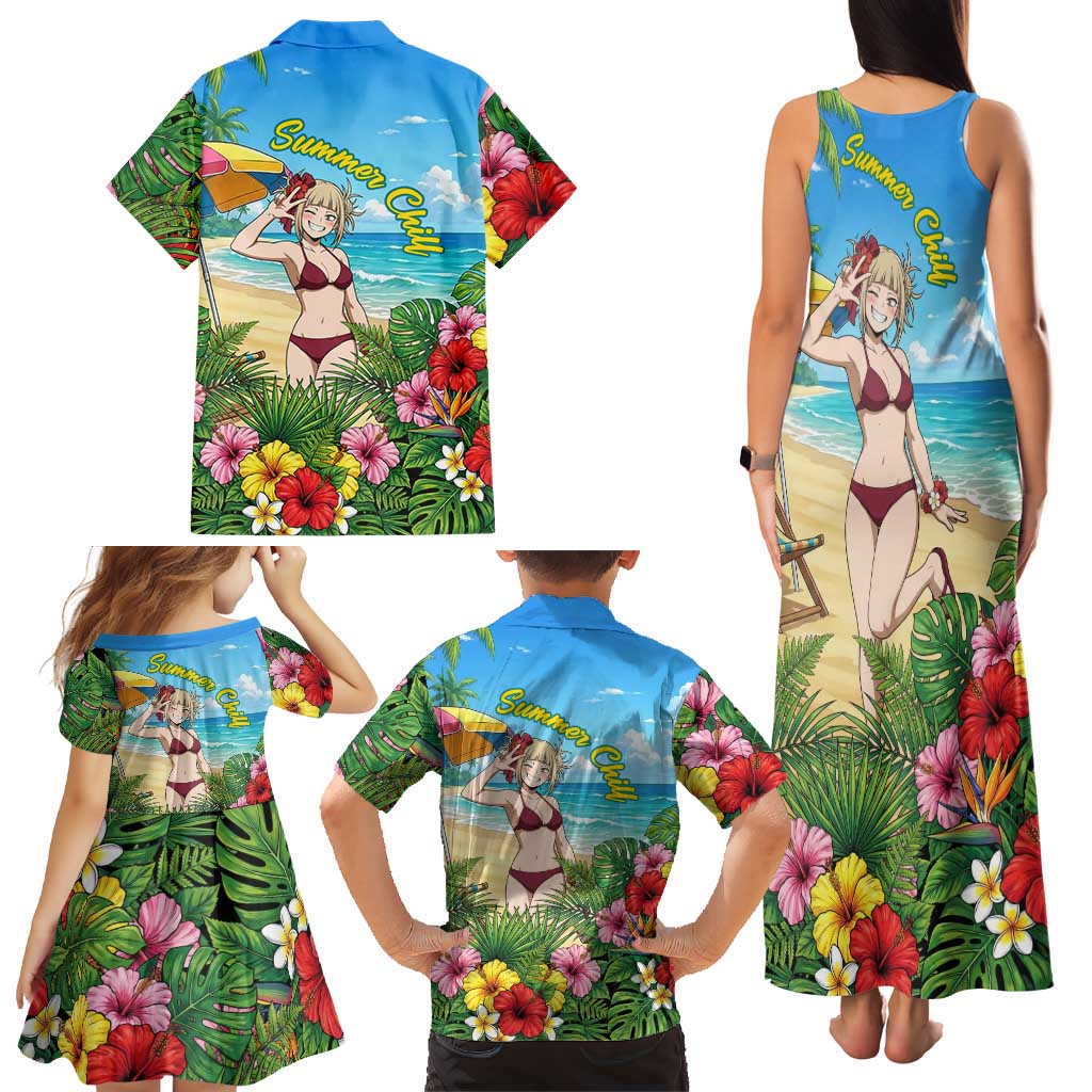 Himiko Toga Summer Chill Family Matching Tank Maxi Dress and Hawaiian Shirt Tropical Anime Paradise Art