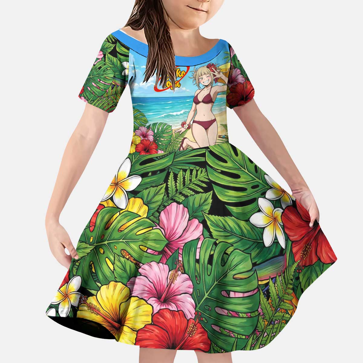 Himiko Toga Summer Chill Kid Short Sleeve Dress Tropical Anime Paradise Art