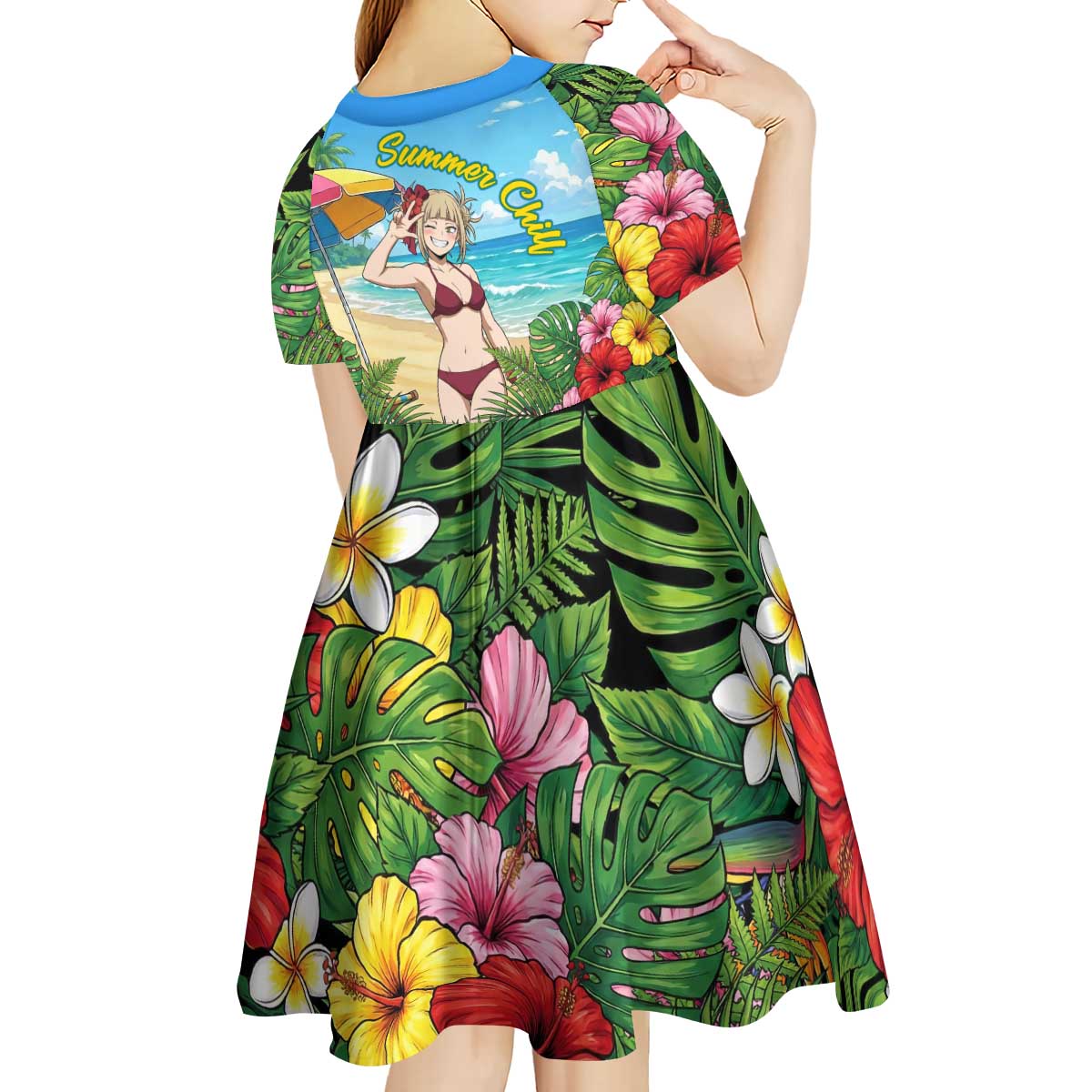 Himiko Toga Summer Chill Kid Short Sleeve Dress Tropical Anime Paradise Art