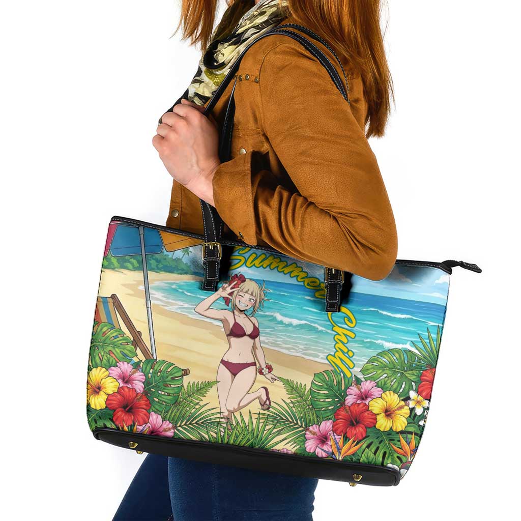 Himiko Toga Summer Chill Leather Tote Bag Tropical Anime Paradise Art