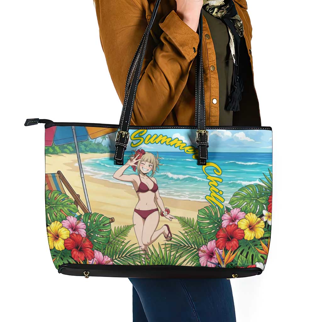 Himiko Toga Summer Chill Leather Tote Bag Tropical Anime Paradise Art