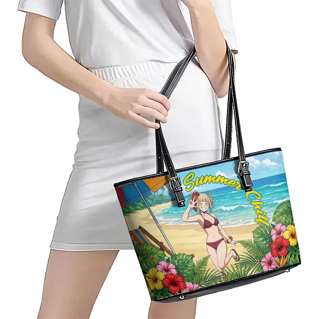 Himiko Toga Summer Chill Leather Tote Bag Tropical Anime Paradise Art