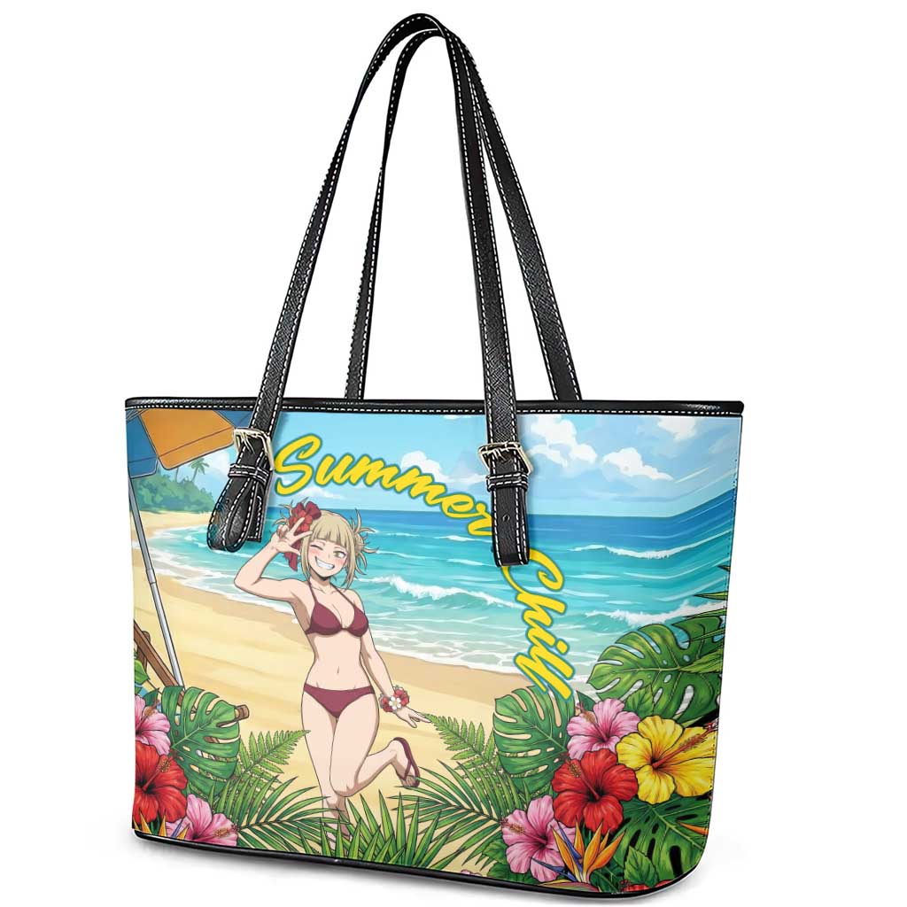 Himiko Toga Summer Chill Leather Tote Bag Tropical Anime Paradise Art