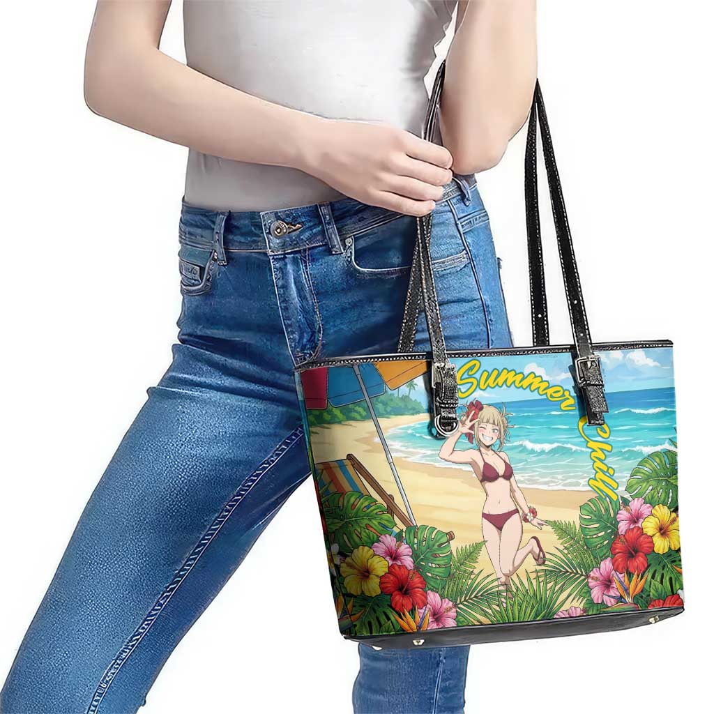 Himiko Toga Summer Chill Leather Tote Bag Tropical Anime Paradise Art