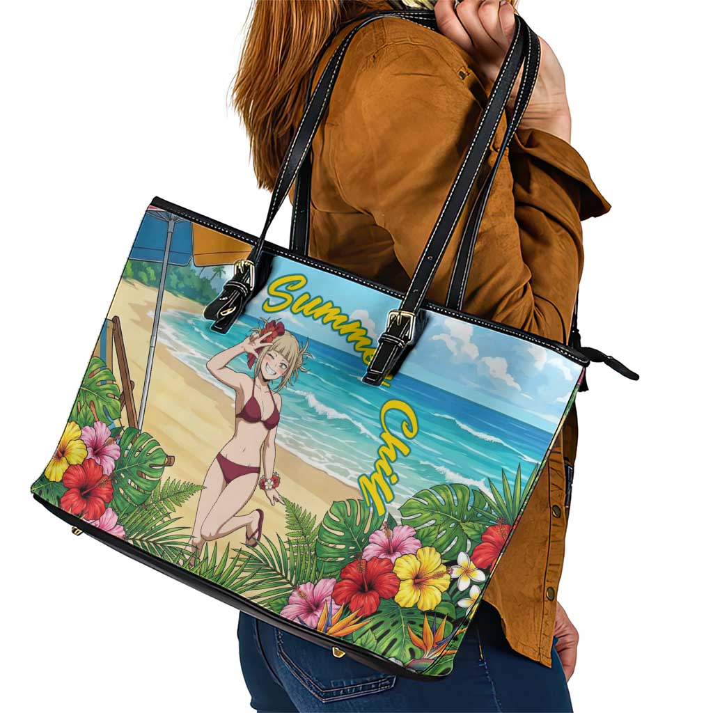 Himiko Toga Summer Chill Leather Tote Bag Tropical Anime Paradise Art
