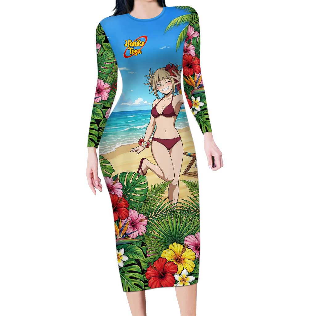 Himiko Toga Summer Chill Long Sleeve Bodycon Dress Tropical Anime Paradise Art
