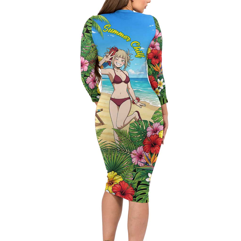 Himiko Toga Summer Chill Long Sleeve Bodycon Dress Tropical Anime Paradise Art