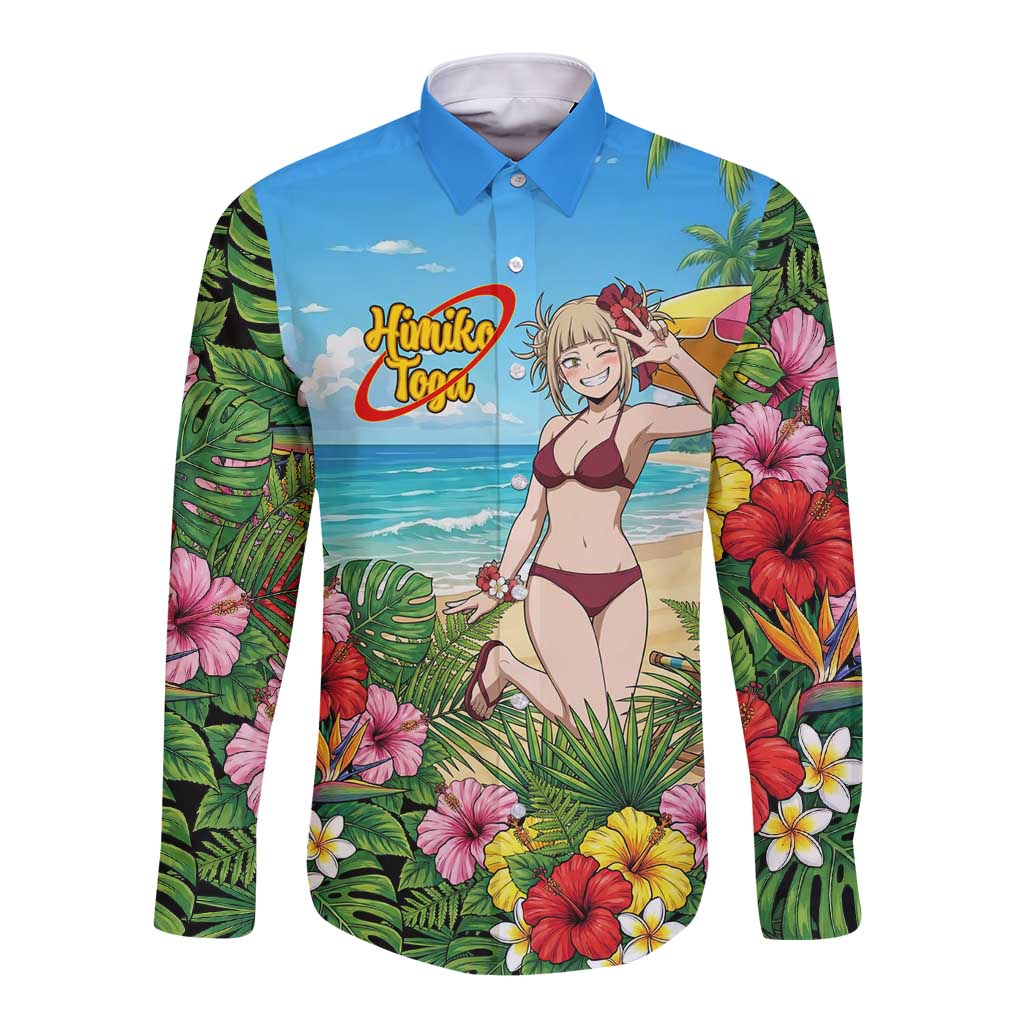 Himiko Toga Summer Chill Long Sleeve Button Shirt Tropical Anime Paradise Art