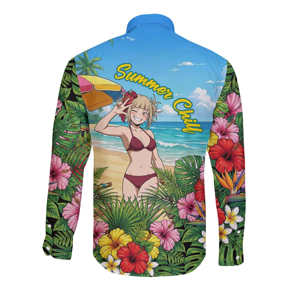 Himiko Toga Summer Chill Long Sleeve Button Shirt Tropical Anime Paradise Art