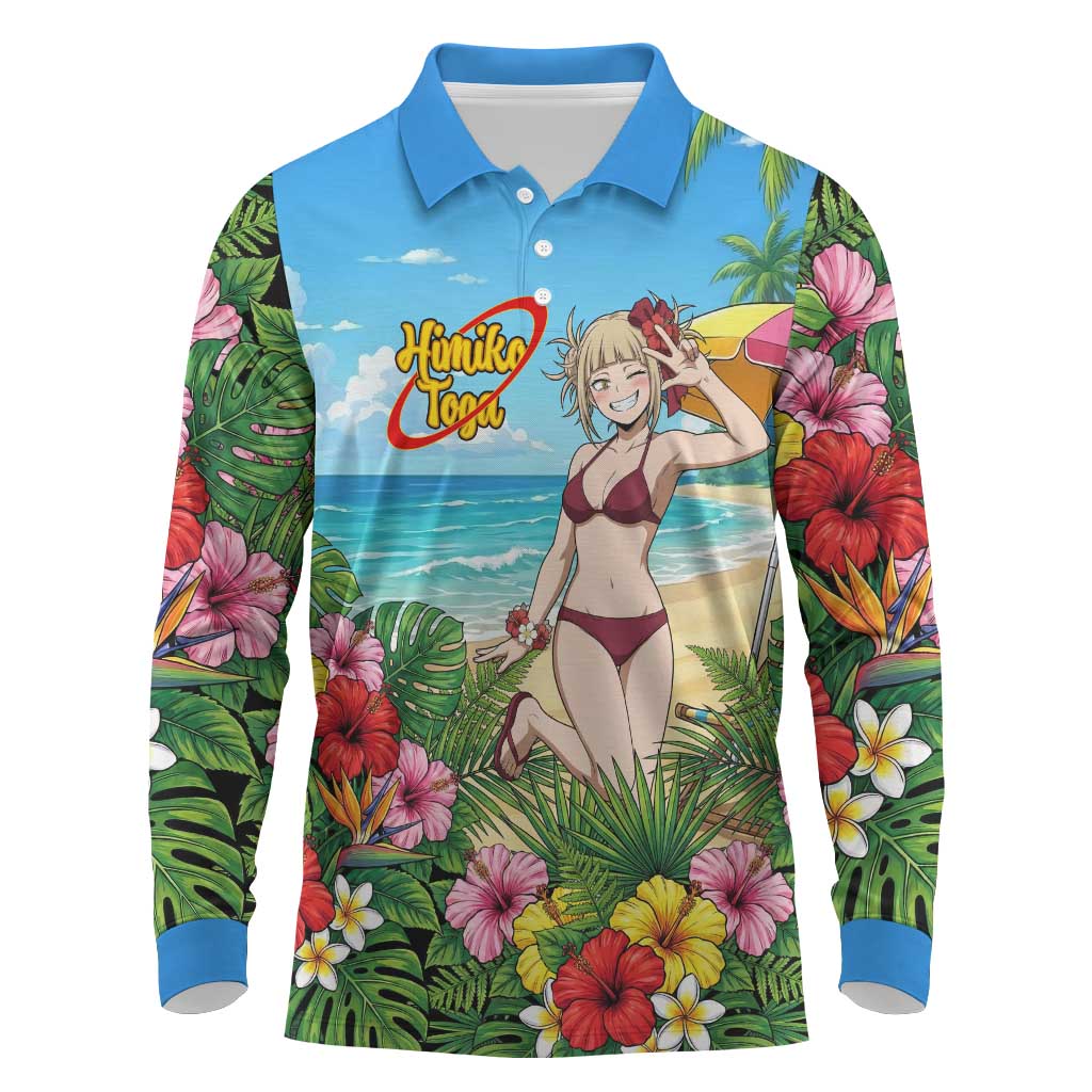 Himiko Toga Summer Chill Long Sleeve Polo Shirt Tropical Anime Paradise Art