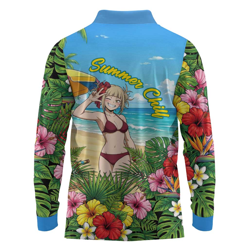 Himiko Toga Summer Chill Long Sleeve Polo Shirt Tropical Anime Paradise Art
