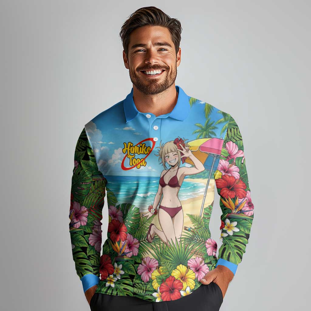 Himiko Toga Summer Chill Long Sleeve Polo Shirt Tropical Anime Paradise Art