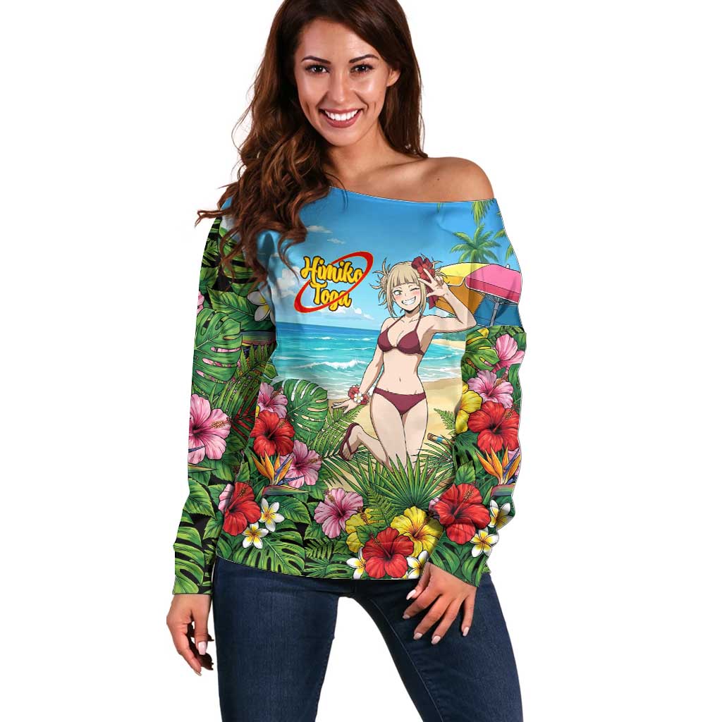 Himiko Toga Summer Chill Off Shoulder Sweater Tropical Anime Paradise Art
