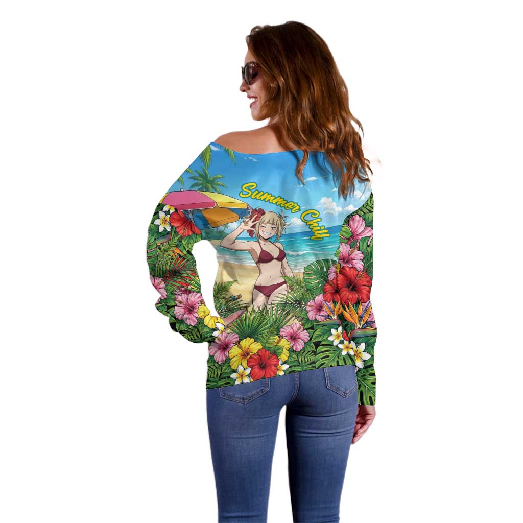 Himiko Toga Summer Chill Off Shoulder Sweater Tropical Anime Paradise Art