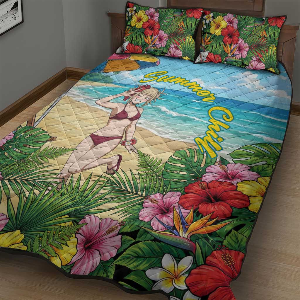 Himiko Toga Summer Chill Quilt Bed Set Tropical Anime Paradise Art