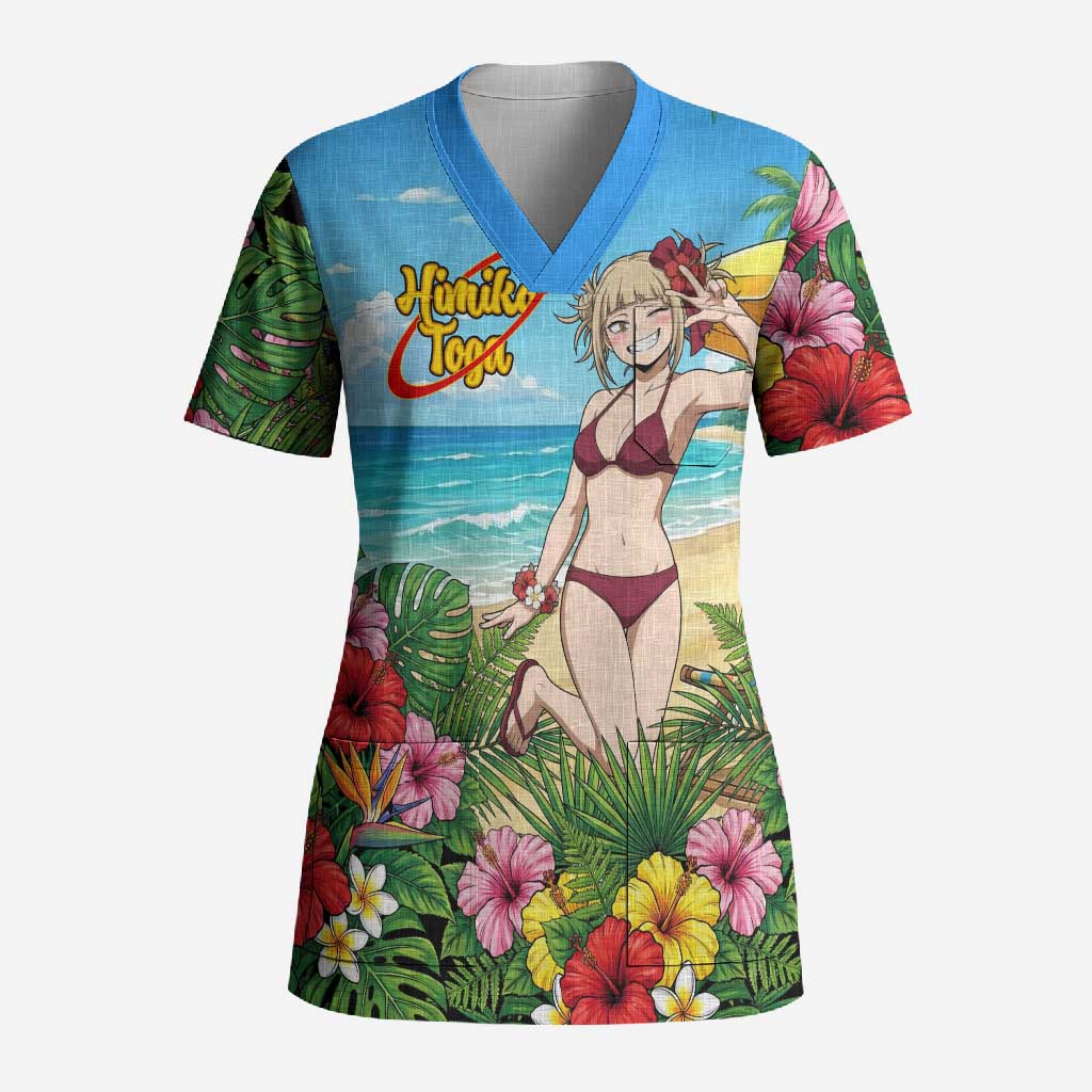Himiko Toga Summer Chill Scrub Top Tropical Anime Paradise Art