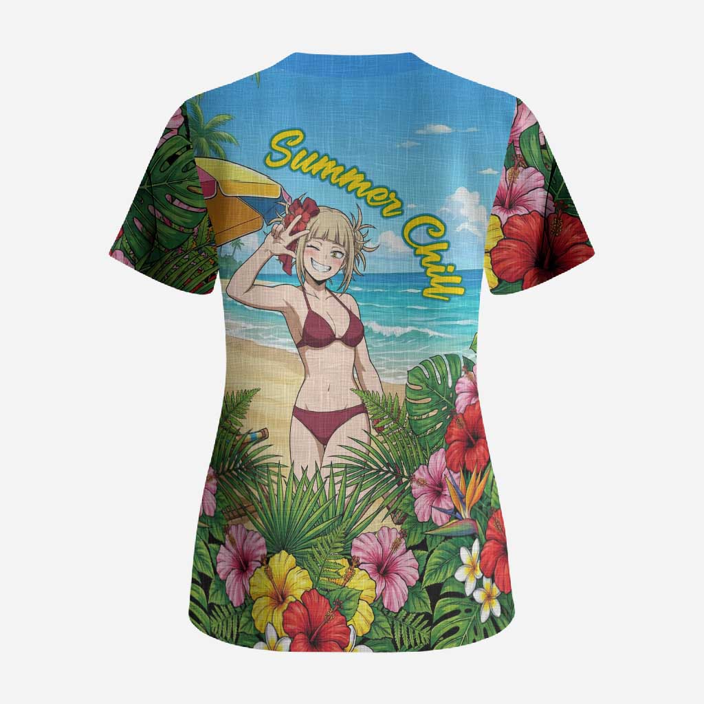 Himiko Toga Summer Chill Scrub Top Tropical Anime Paradise Art