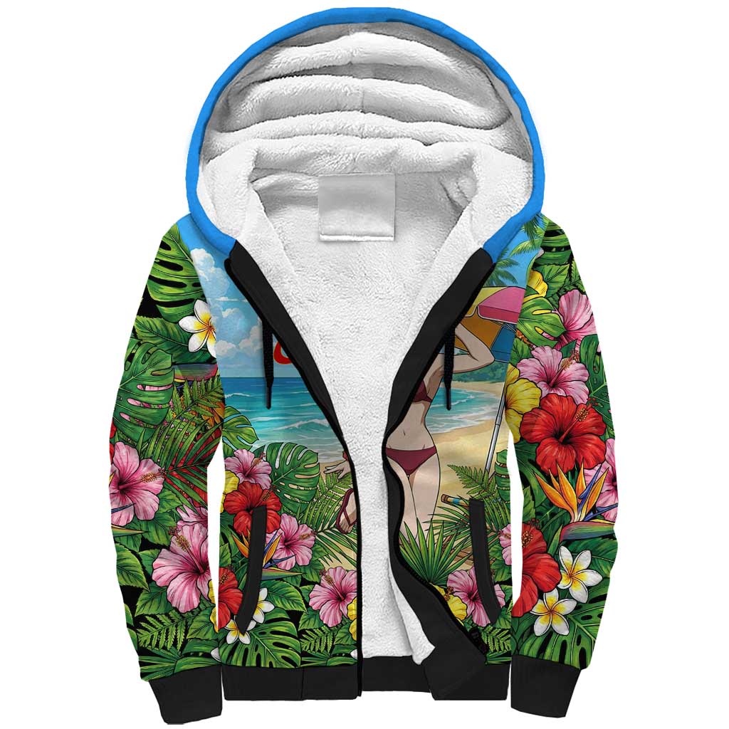 Himiko Toga Summer Chill Sherpa Hoodie Tropical Anime Paradise Art