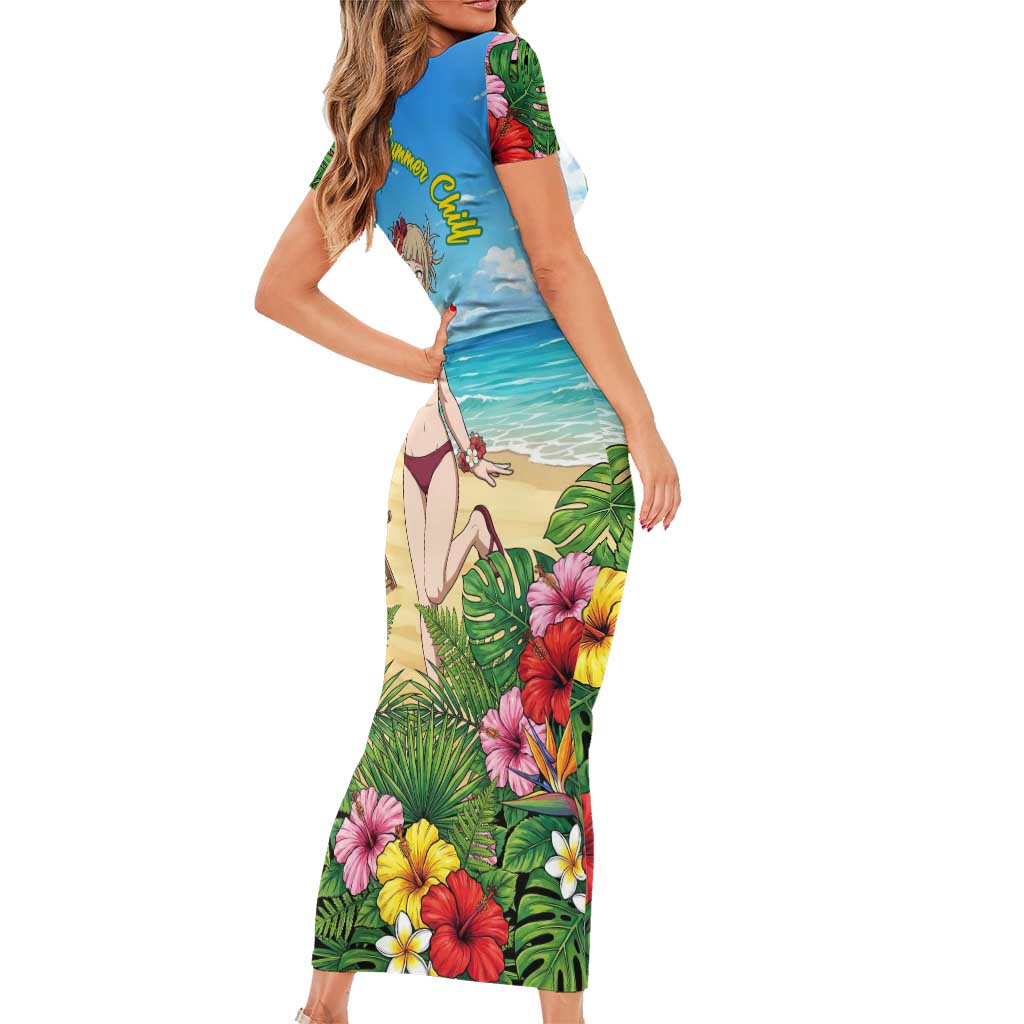 Himiko Toga Summer Chill Short Sleeve Bodycon Dress Tropical Anime Paradise Art