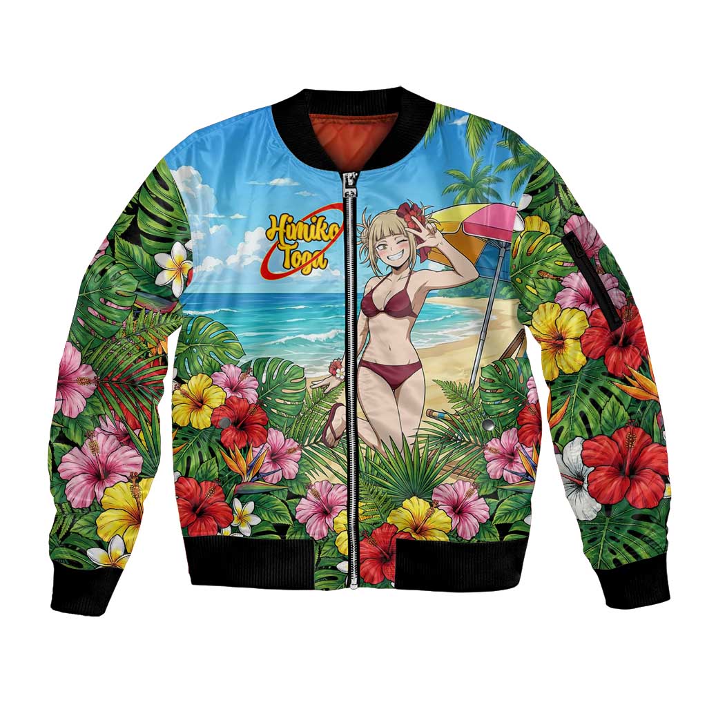Himiko Toga Summer Chill Sleeve Zip Bomber Jacket Tropical Anime Paradise Art
