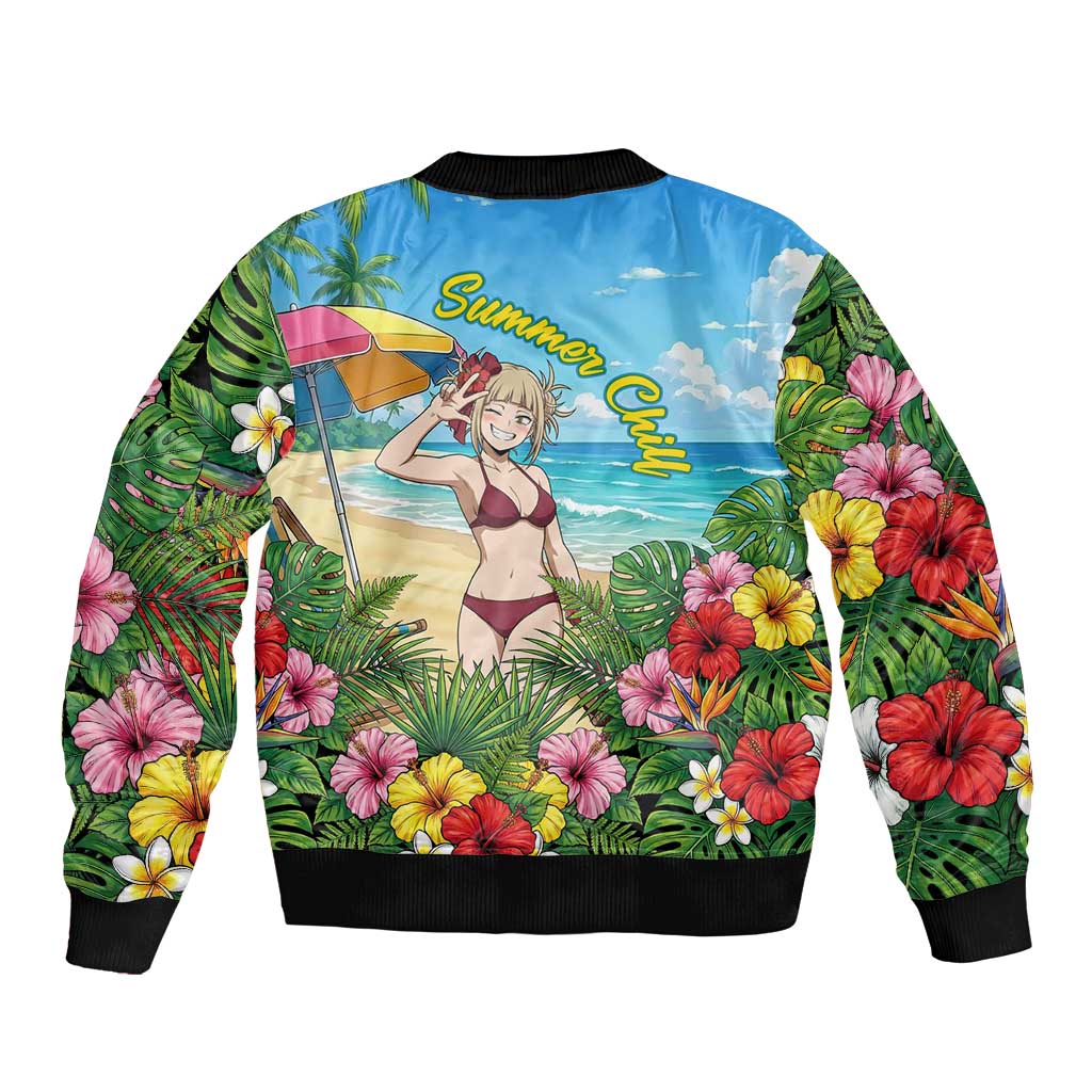 Himiko Toga Summer Chill Sleeve Zip Bomber Jacket Tropical Anime Paradise Art