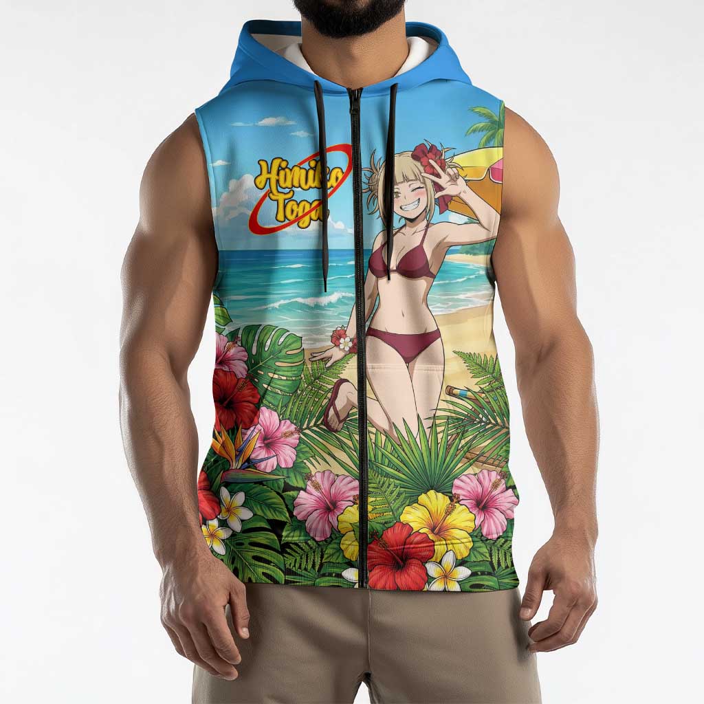 Himiko Toga Summer Chill Sleeveless Zip Hoodie Tropical Anime Paradise Art