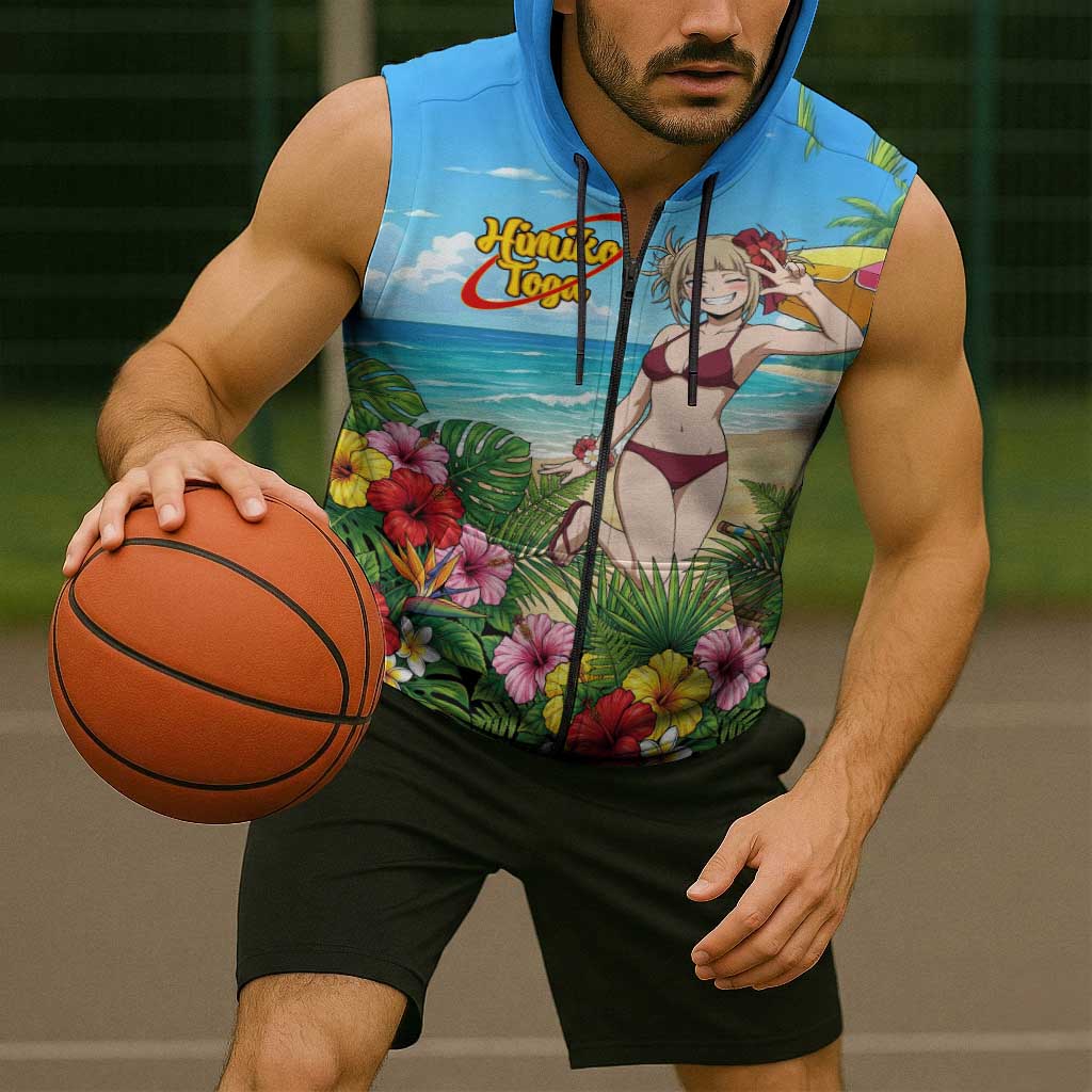 Himiko Toga Summer Chill Sleeveless Zip Hoodie Tropical Anime Paradise Art