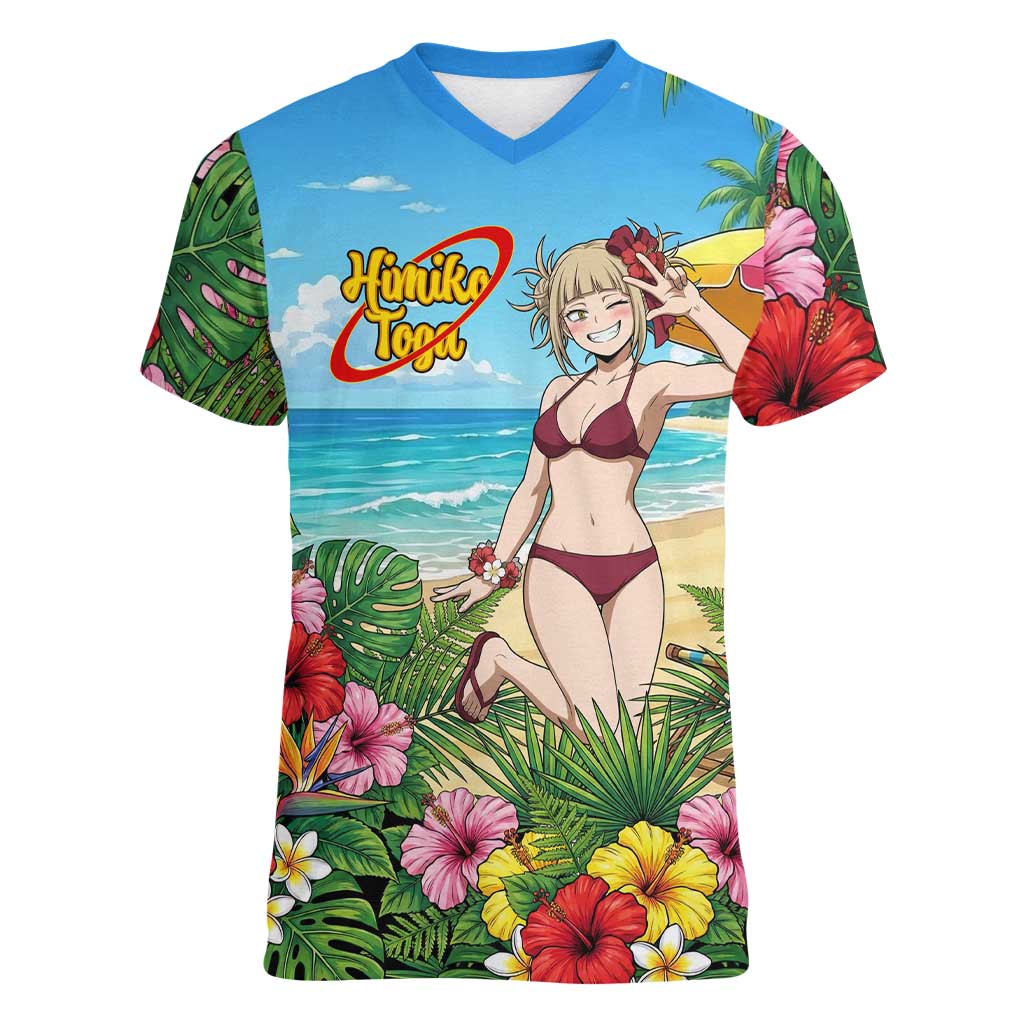 Himiko Toga Summer Chill Women V-Neck T-Shirt Tropical Anime Paradise Art