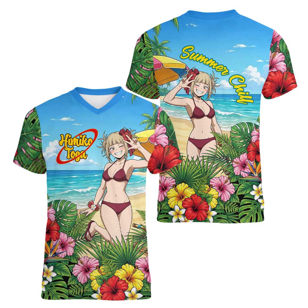 Himiko Toga Summer Chill Women V-Neck T-Shirt Tropical Anime Paradise Art