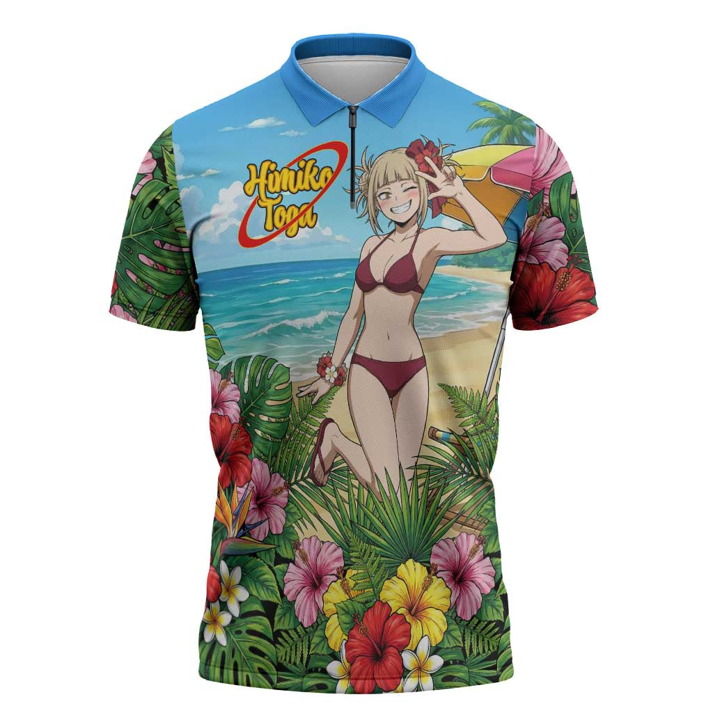 Himiko Toga Summer Chill Zipper Polo Shirt Tropical Anime Paradise Art