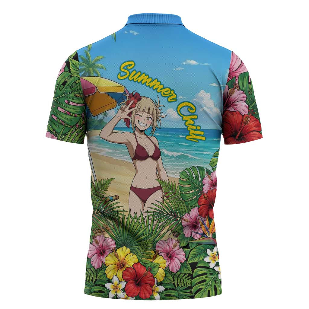 Himiko Toga Summer Chill Zipper Polo Shirt Tropical Anime Paradise Art