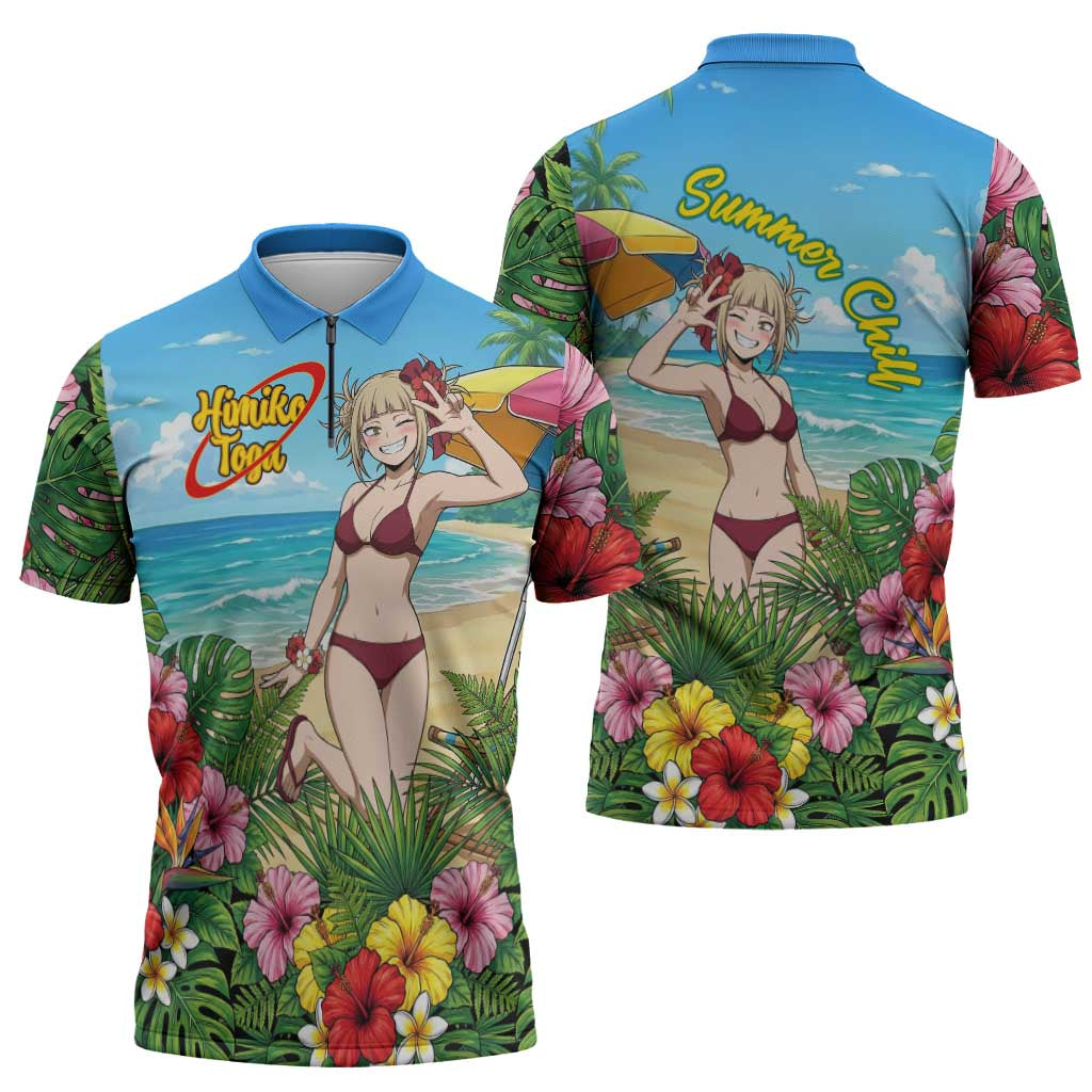 Himiko Toga Summer Chill Zipper Polo Shirt Tropical Anime Paradise Art