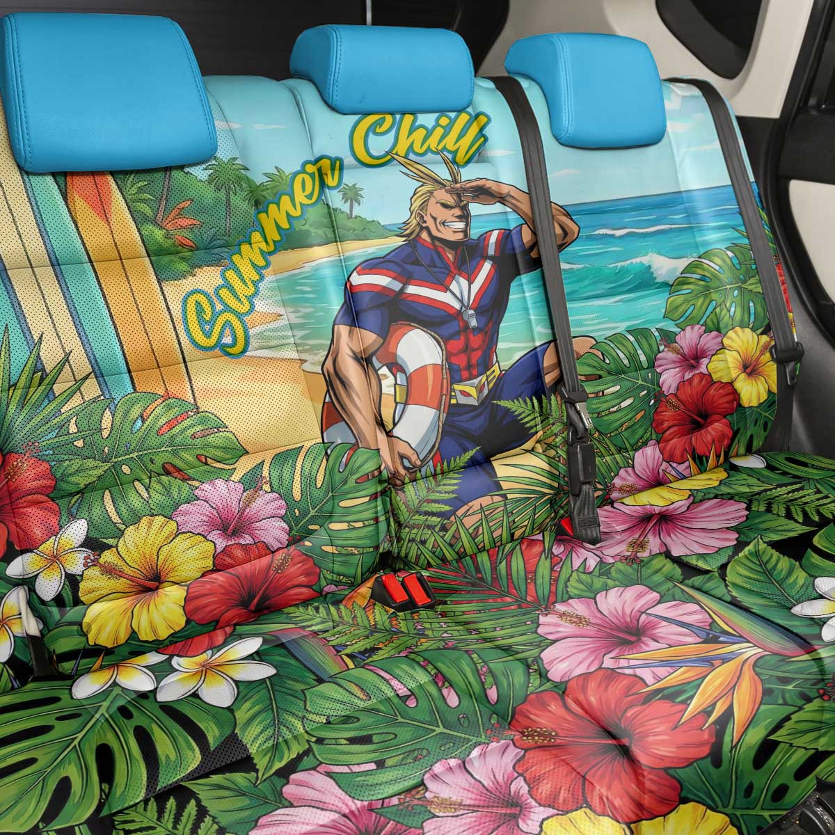 Toshinori Yagi Summer Chill Back Car Seat Cover Heroic Tropical Anime Art