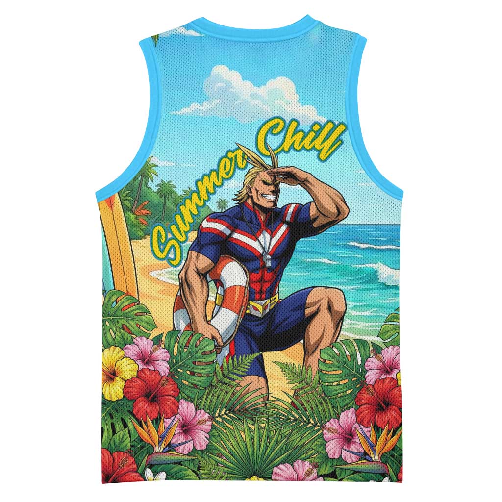 Toshinori Yagi Summer Chill Basketball Jersey Heroic Tropical Anime Art