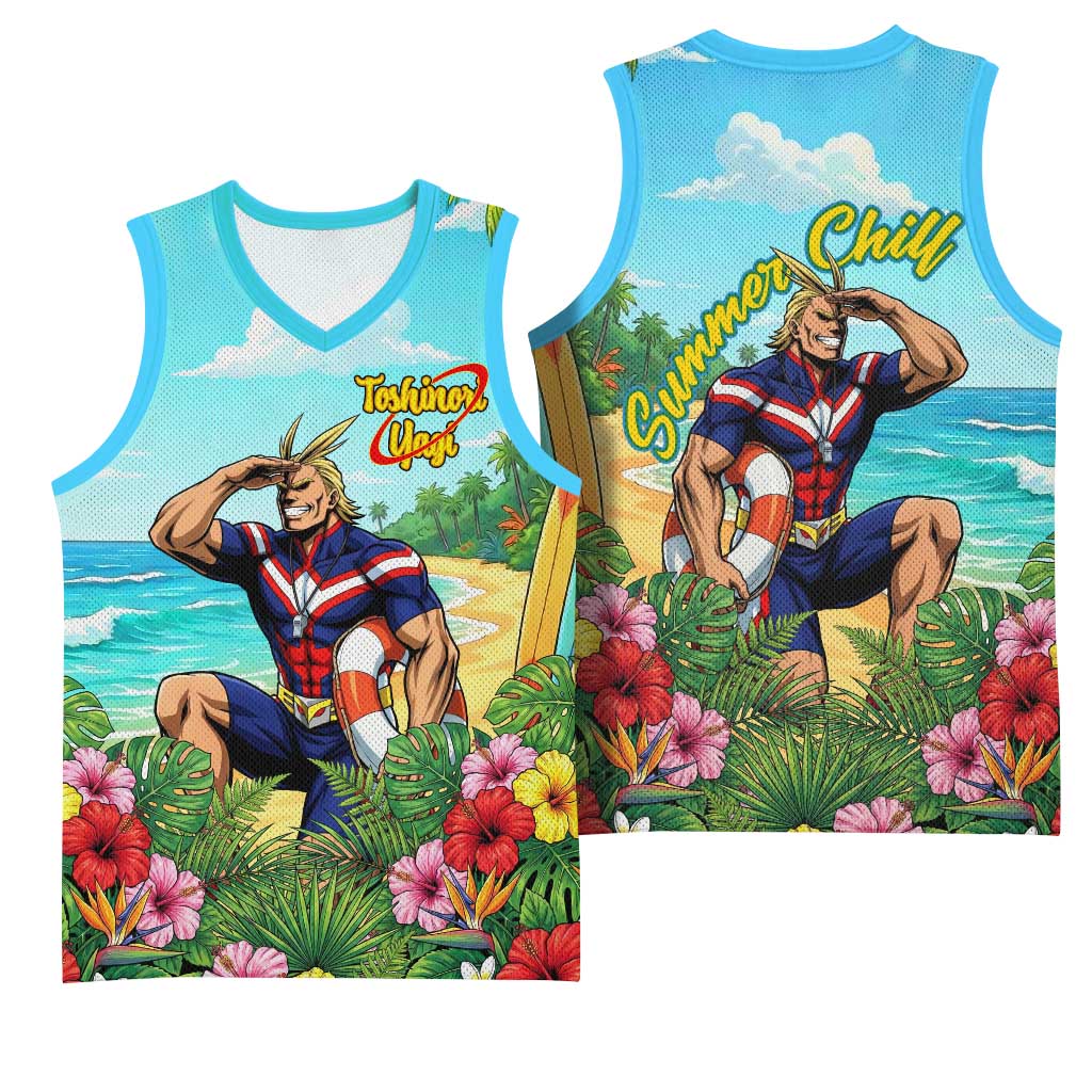 Toshinori Yagi Summer Chill Basketball Jersey Heroic Tropical Anime Art