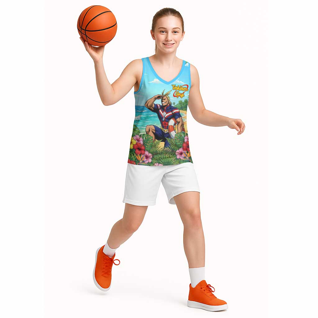Toshinori Yagi Summer Chill Basketball Jersey Heroic Tropical Anime Art