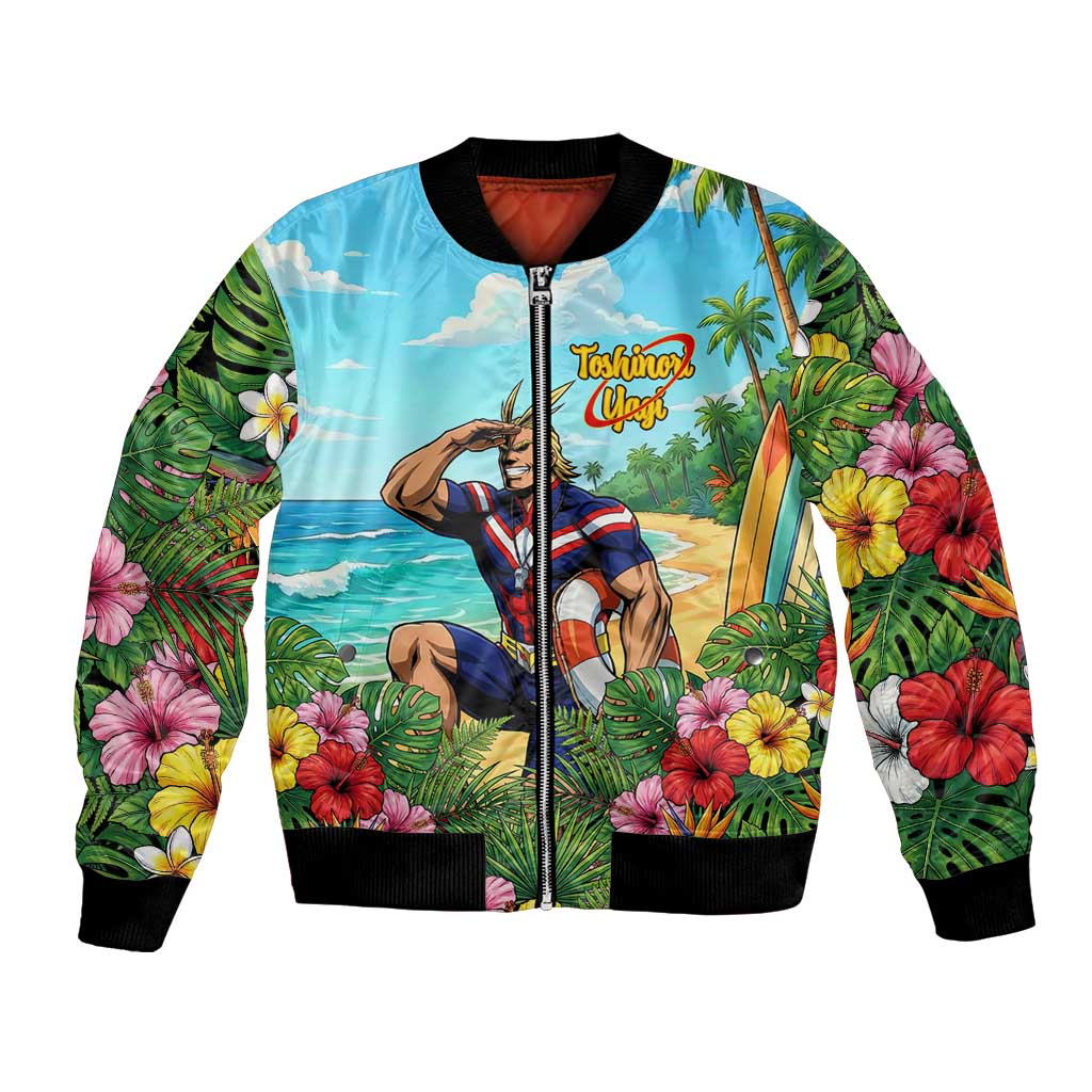 Toshinori Yagi Summer Chill Bomber Jacket Heroic Tropical Anime Art
