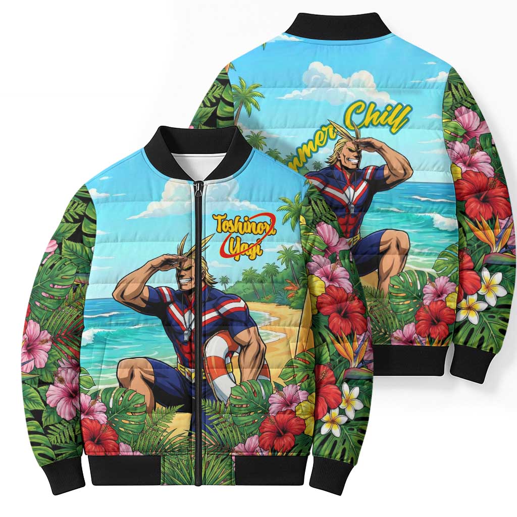 Toshinori Yagi Summer Chill Bomber Puffer Jacket Heroic Tropical Anime Art