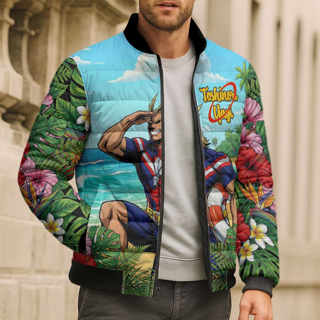 Toshinori Yagi Summer Chill Bomber Puffer Jacket Heroic Tropical Anime Art