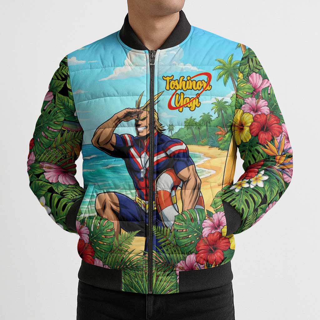 Toshinori Yagi Summer Chill Bomber Puffer Jacket Heroic Tropical Anime Art