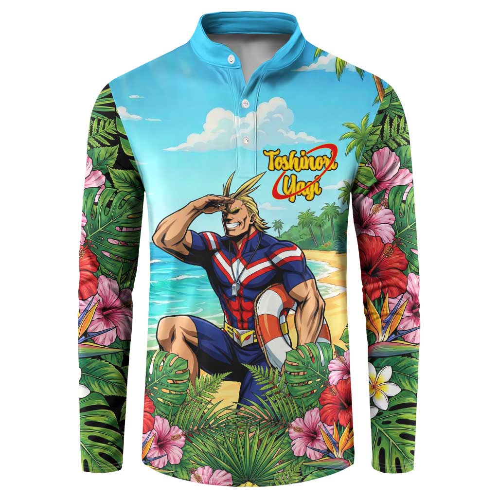 Toshinori Yagi Summer Chill Button Sweatshirt Heroic Tropical Anime Art
