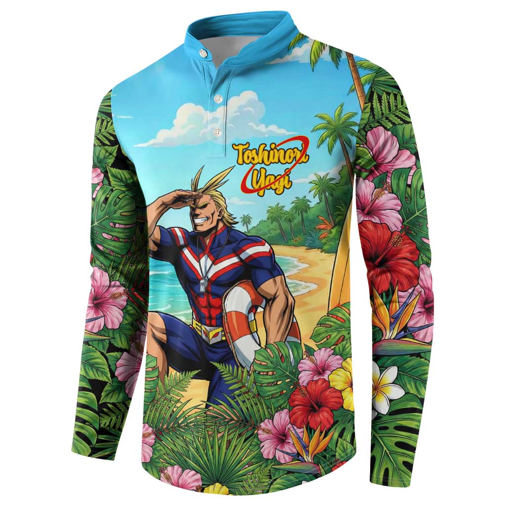 Toshinori Yagi Summer Chill Button Sweatshirt Heroic Tropical Anime Art